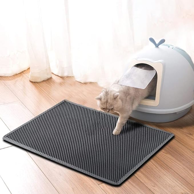 Large Cat Litter Box Mat: Easy Clean Kitty Litter Trapping Mat for Floor, Plastic Cat Box Pad (24 * 30in-grey-1)