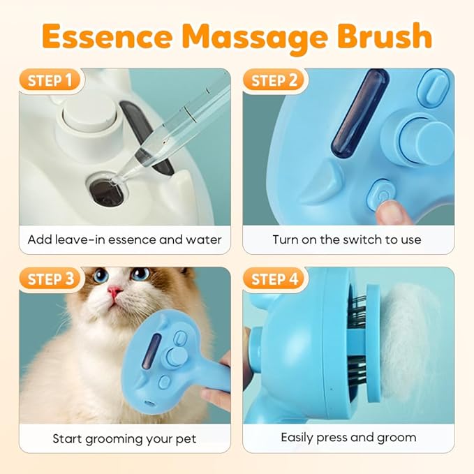 Pet Steam Brush for Dog and Cat, 2025 New 3 in 1 Steam Grooming Brush for Shedding and Hair Removal, Self Cleaning Spray Comb with Mist, Pet Spray Hair Removal Comb for Long Haired Pets (White)