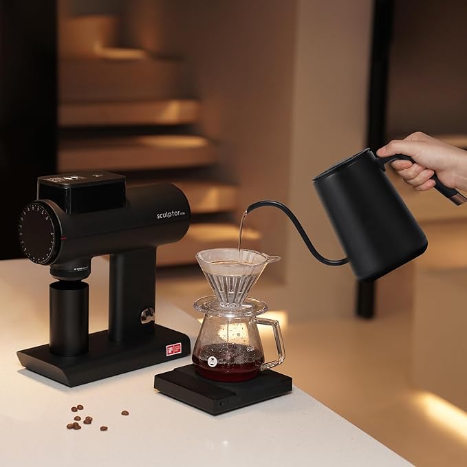 TIMEMORE Fish Smart Electric Coffee Kettle 600ML, Gooseneck Pour Over Kettle for Coffee and Tea Variable Temperature Control, Home Edition Black