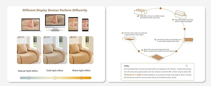 Camel 4-Seater Cloud Couch, Modern Teddy Fabric Boneless Sectional Sofa in a Box for Living Room, Modular Floor Couch, Comfortable Deep Seat, No Assembly Required, Sofas para Sala