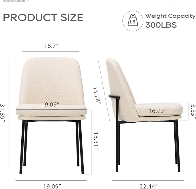 COLAMY Modern Dining Chairs Set of 4, Fabric Upholstered Dining Room Chairs Dinner Chair Stylish Kitchen Chairs with Curved Back and Metal Legs, Beige