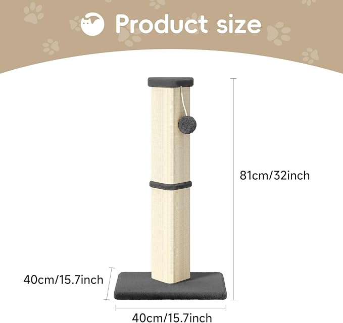 Cat Scratching Post, 32 Inch Tall Scratching Post for Indoor with 5 Inch Diameter Posts and Ball Cat Scratcher for Medium and Large Cats