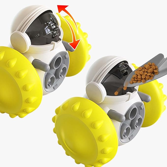 Leaking Treats Ball Pet Feeder Toy, Slow Feeder Dog Toy Interactive Wobble Treat Dispenser Ball for Cats & Small/Medium Dogs Mental Stimulation Puzzle Toy with Self-Balancing Design (Yellow)