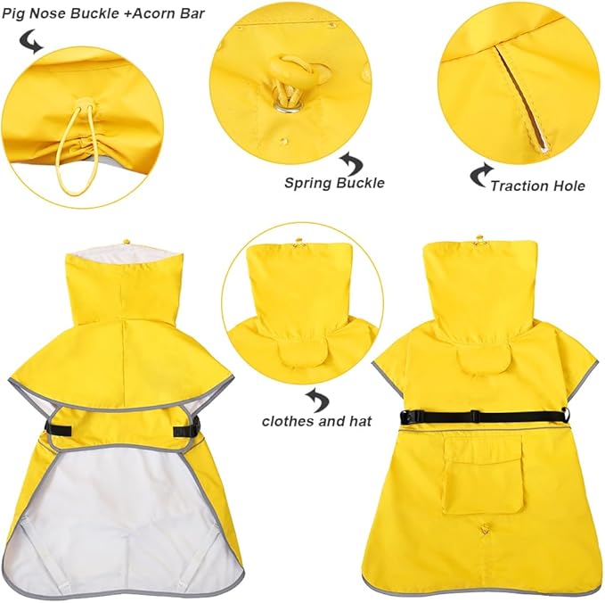 Waterproof Dog Raincoat Hooded Slicker Poncho Raincoat for Medium Large Dogs, Adjustable Dog Rain Coat Jacket(Yellow, 6XL)