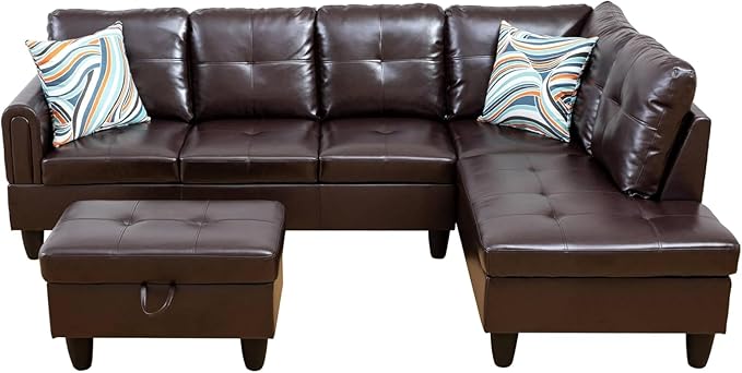 108-Inch Modular L-Shaped Sectional Sofa with Deep Seat, Modern L Shaped Cloud Couch with Chaise, Upholstered Couches for Living Room, Bedroom, Office, No Assembly Require (Leather)