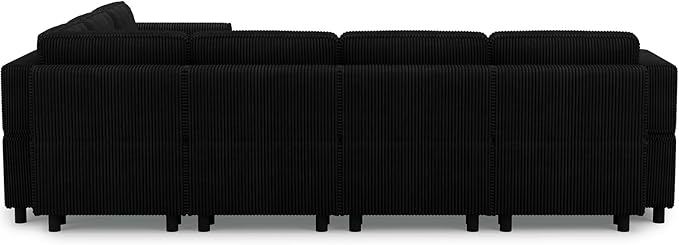 Modular Sectional Sofa 7 Seat U Shaped Couch with Storage Ottoman,Sectional Couches for Living Room,Corduroy Modular Couch in Black