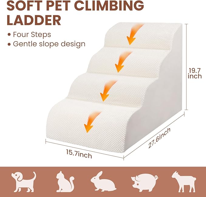 Dog Stairs for Small Dogs, High Density Foam Dog Steps, Extra Wide Non-Slip Pet Ramp for High Beds Or Couch, Soft Doggie Ladder for Dogs Injured, Older Pets, Small Cats