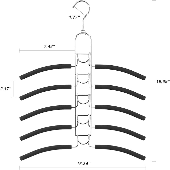 Space Saving Clothes Hangers, Multilayer Metal Hanger 2 Pack 5 in 1 Space Saver Coat Hangers, Anti-Slip Foam Padded Shirt Suit Hanger for Closet Storage Organizer