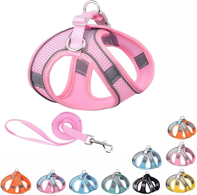 Dog Harness Medium Sized Dog, No-Pull Dog Harness and Leash Set for Outdoor Walking, Breathable Mesh Reflective Dog Vest for Small Medium Breed Pet Dogs, Pink M