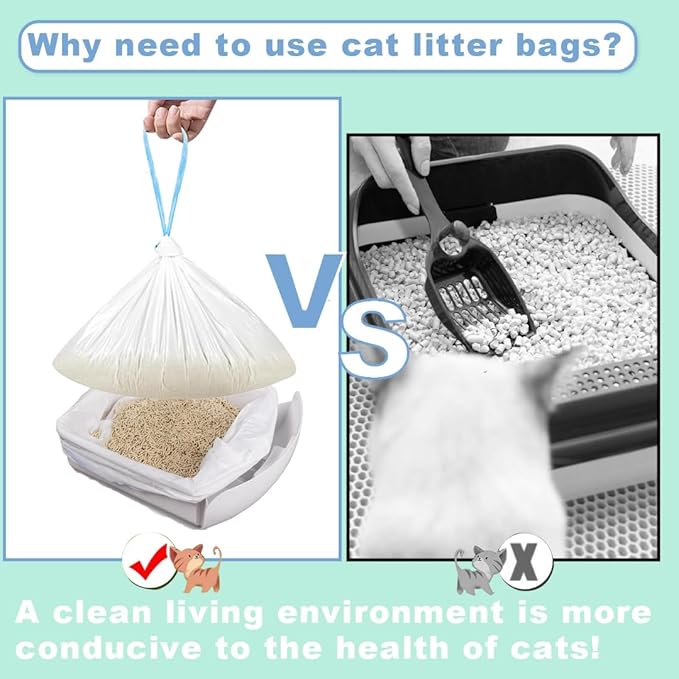 120 Pack Cat Litter Bags with Drawstring, Compatible with Litter Robot 3 & 4, Self Cleaning Cat Litter Box Liners, 10-12 Gallons