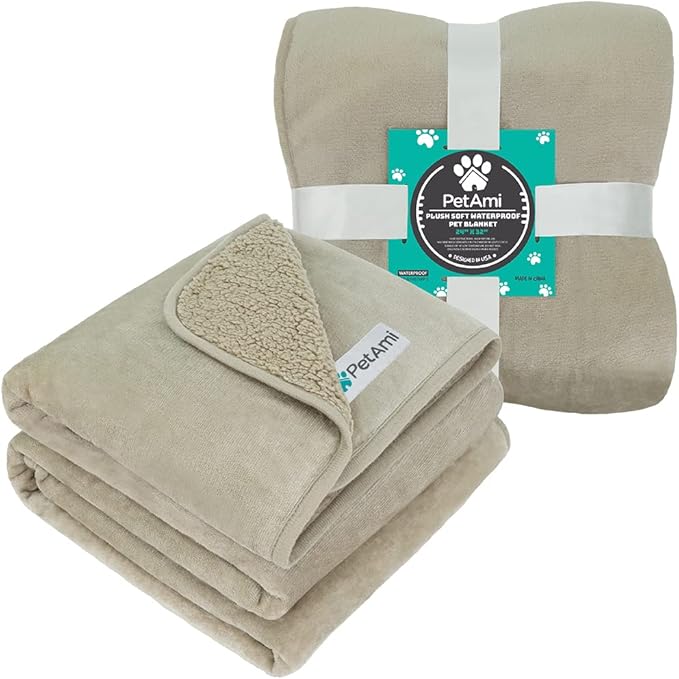 PetAmi Waterproof Dog Blanket for Small Medium Dogs, Pee Proof Pet Blanket for Couch Bed, Reversible Water Proof Blanket for Puppy Indoor Cat, Soft Dog Fleece Blankets Washable, 24x32 Taupe