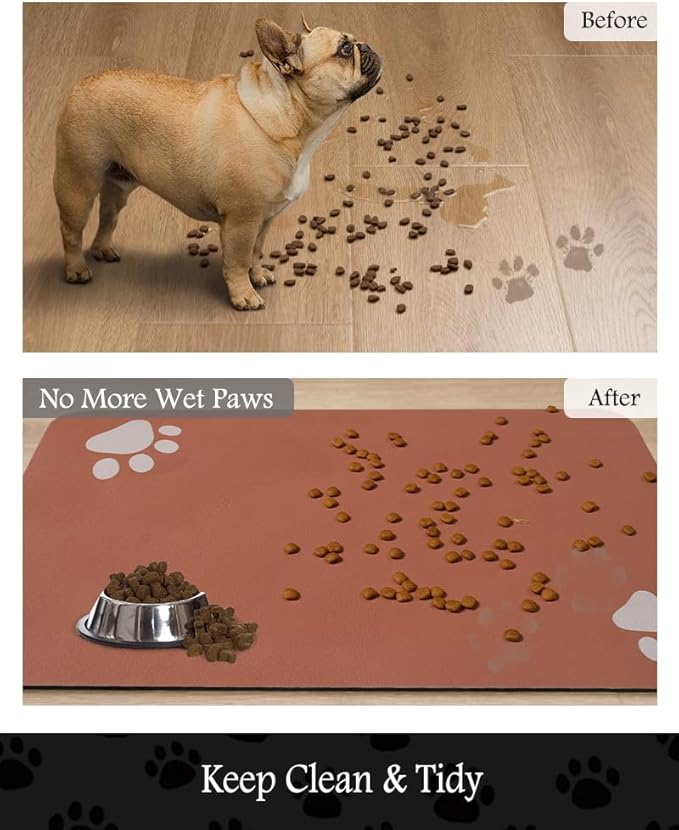 Pet Feeding Mat-Absorbent Dog Mat for Food and Water Bowl-No Stains Quick Dry Water Dispenser Mat-Dog Accessories Pet Supplies-Bowl for Messy Drinkers(Orange,16"x24"