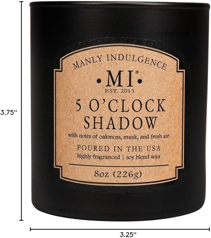 Manly Indulgence 5 O'Clock Shadow Scented Candles for Men, Premium Soy Blend Wax, 45H Burn, Candles for Home Scented, Gift-Ready Packaging - Made in The USA