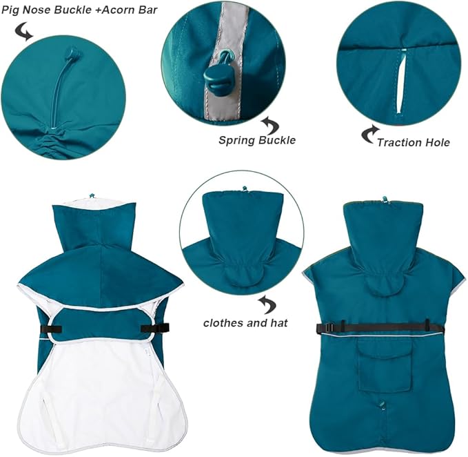 Waterproof Dog Raincoat Hooded Slicker Poncho Raincoat for Medium Large Dogs, Adjustable Dog Rain Coat Jacket(Blue, 6XL)