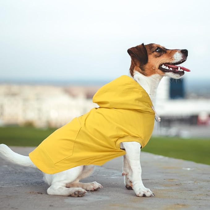 Dog Raincoat rain Jacket Dogs Waterproof fit for Small Medium Breeds Zipper Closure Pocket Storage in Cold Day - Yellow - XL