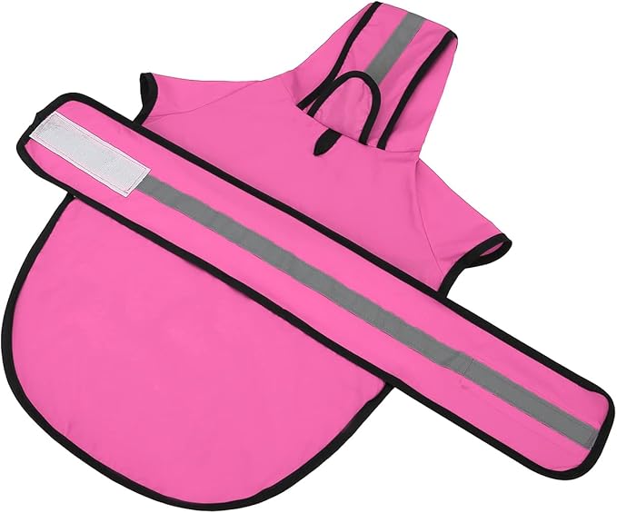 HDE Dog Raincoat Jacket Reflective Adjustable Hooded Pet Poncho Rain Coat with Leash Hole for Small to X-Large Dogs Pink - M