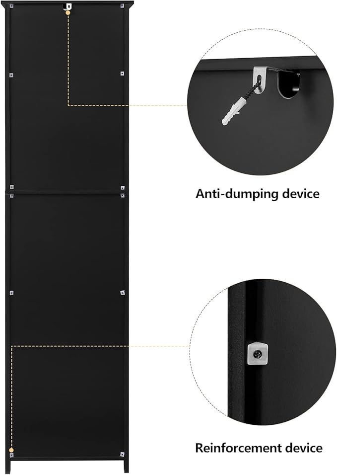 usikey 67'' Tall Storage Cabinet with 4 Shelves & 2 Doors, Bathroom Cabinet with 1 Drawer, Narrow Storage Cabinets for Bathroom, Living Room, Home Office, Black