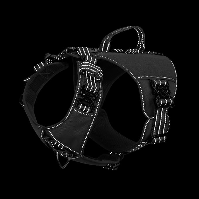 ICEFANG GN8 Tactical Dog Harness with 4X Metal Buckles for Large Sized Dogs,Reflective in Training Walking K9 Dog Vest,No-Pull Front Leash Clip,Adjustable Pet Harness (Grey, Large (Pack of 1))