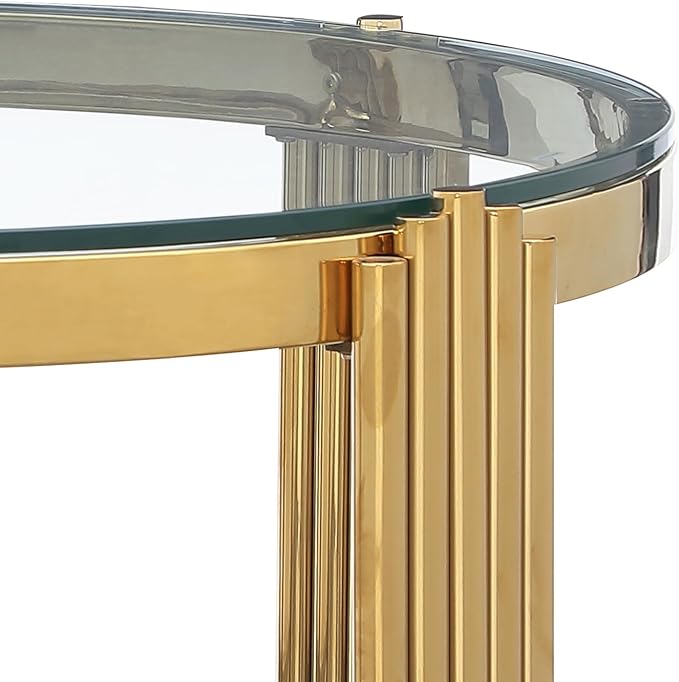 HomVent Modern Round Glass Dining Table, 38.6"L x 38.6"W x 30.00"H, Clear Glass Top with Stainless Steel Gold Legs, 6 Seater