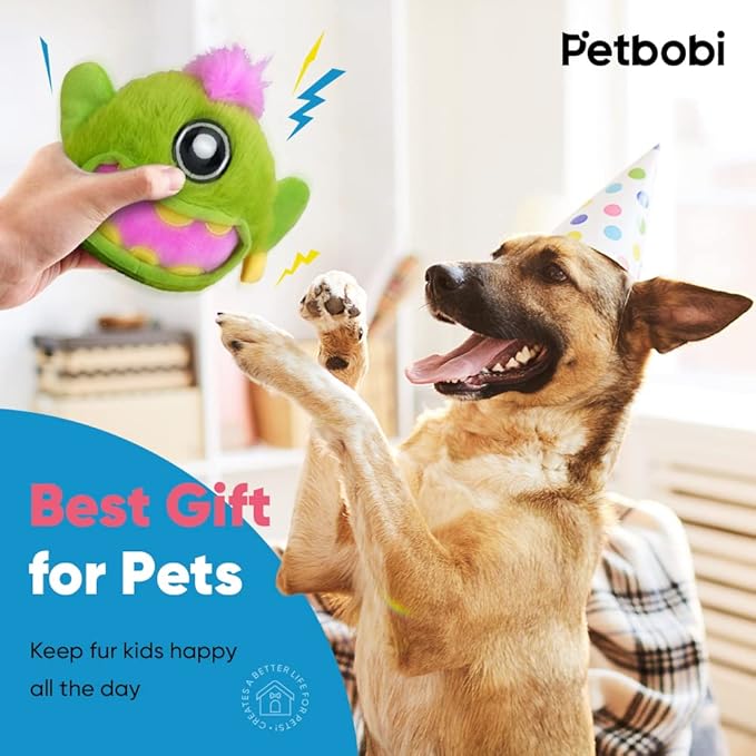 Petbobi Interactive Dog Toys Monster Active Ball for Dogs with Batteries, Self Moving Balls and Plush Cover for Small & Medium Dogs to Chase, Dog Toy Squeaky Crazy Bouncer Ball, Rock Bobby