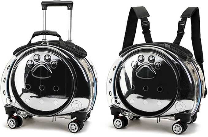 Pet Trolley Case with Ventilation Holes, Pet Carrier,Rolling Carrier,Clear Window Trolley Case,Strollers for Small Dogs,Cat Carrier with Silent Wheels Telescopic for Travel Black