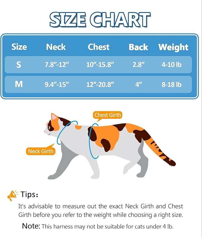 Halypet Cat Harness and Leash Set, 3-in-1 Adjustable & Lightweight, Escape-Proof, Comfortable Soft Kitten Harness for Large Cats, Safe, Easy to Wear, Outdoor Walking Travel