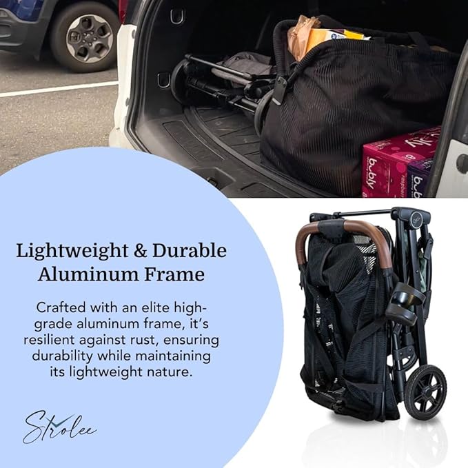 Strolee Personal Luxury Folding Shopping Cart On Premium Wheels – Ultra Lightweight Aluminum Frame – Removable Shopping Bag with Carry Strap & Lower Grocery Storage 75Lbs Capacity (Shadow v2)