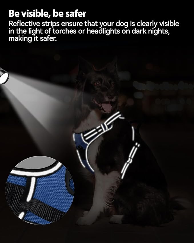 Joytale No Pull Dog Harness Medium Sized Dog, Reflective Pet Vest with Front Clip, Adjustable Soft Padded Harnesses with Easy Control Handle for Training and Walking, Navy Blue, M
