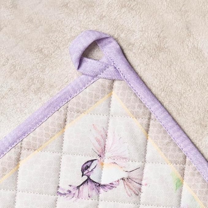 Maison d' Hermine Pot Holders Set 100% Cotton Heat Resistant Potholders 8" x 8" Hot Pads with Loop BBQ, Cooking, Grilling, Kitchen, Handling Hot Pans Spring/Summer (Pack of 2, Magnolia Mornings)