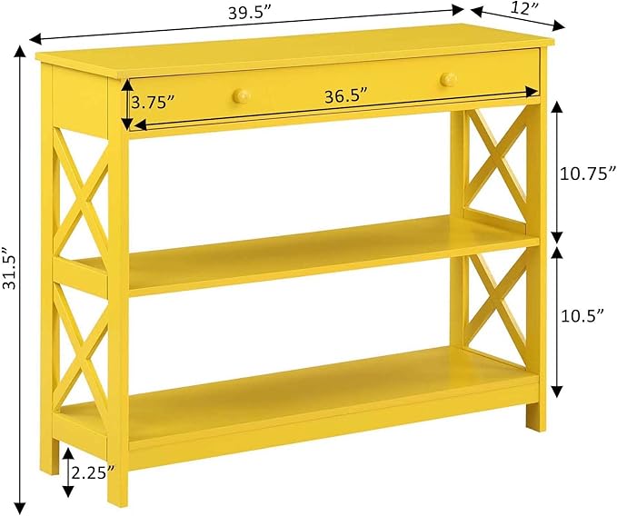 Convenience Concepts Oxford 1 Drawer Console Table with Shelves, Yellow