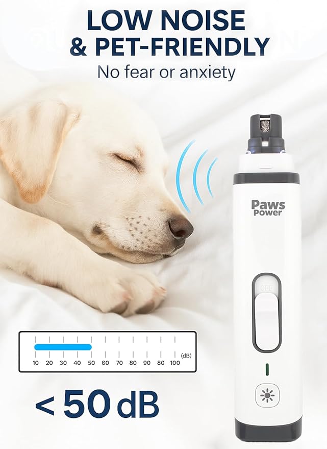 Dog Nail Grinder with LED Light – Quiet Pet Nail Trimmer for Dogs & Cats – 2-Speed Rechargeable Claw Grinder, 3 Ports for All Sizes – Electric, Low Noise, Safe Grooming Tool