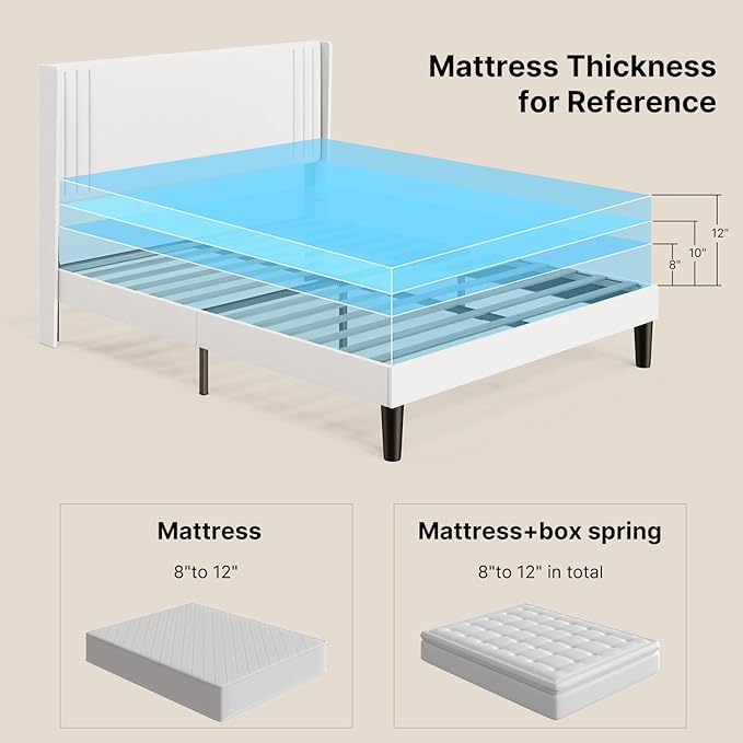 Gizoon Full Bed Frame with Wingback Headboard, Upholstered Platform Bed with Modern Geometric Headboard, Wooden Slats, Noise-Free, No Box Spring Needed