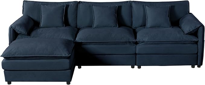 109.45" Modular Sectional Sofa,L Shaped Couch for Living Room,Modern Deep Seat Sofa 3 Seater Comfy Cloud Couchse Chenille Fabric with Throw Pillows & Movable Ottoman.