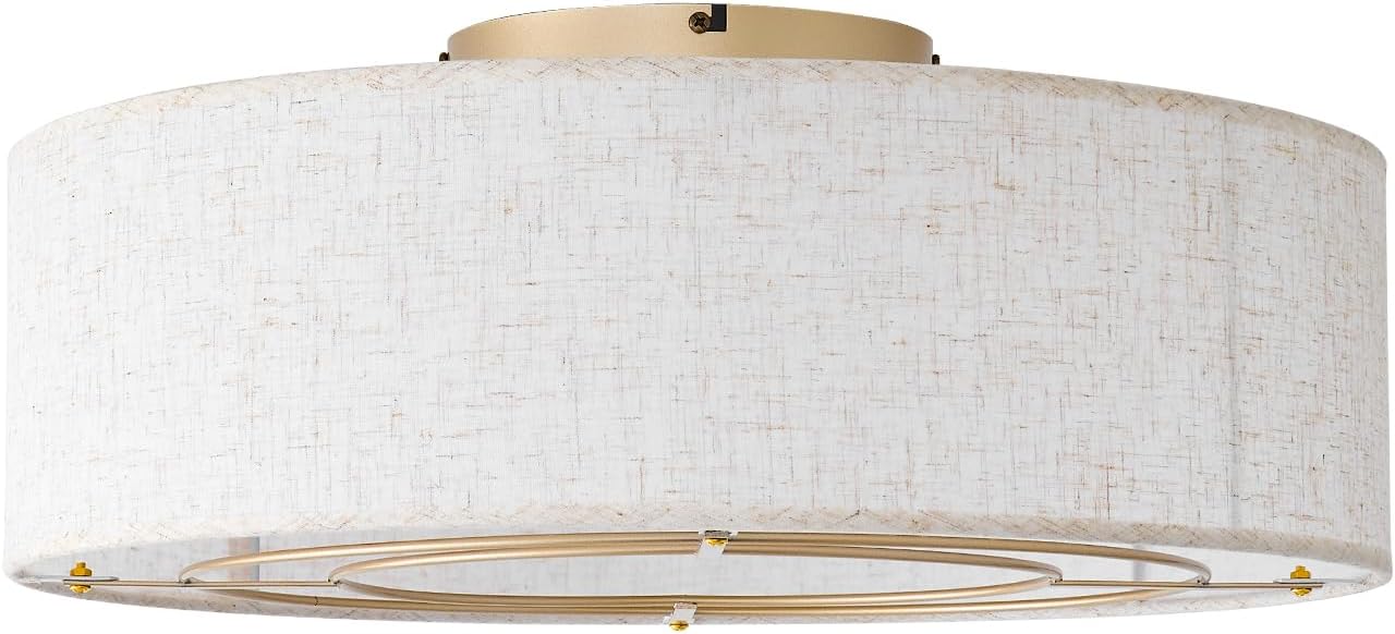 Ceiling Fans with Lights, 20" Boho Ceiling Fan with Light Flush Mount, Drum Rattan Low Profile with 6 Speeds, Remote Control for Bedroom, Nursery, Living Room