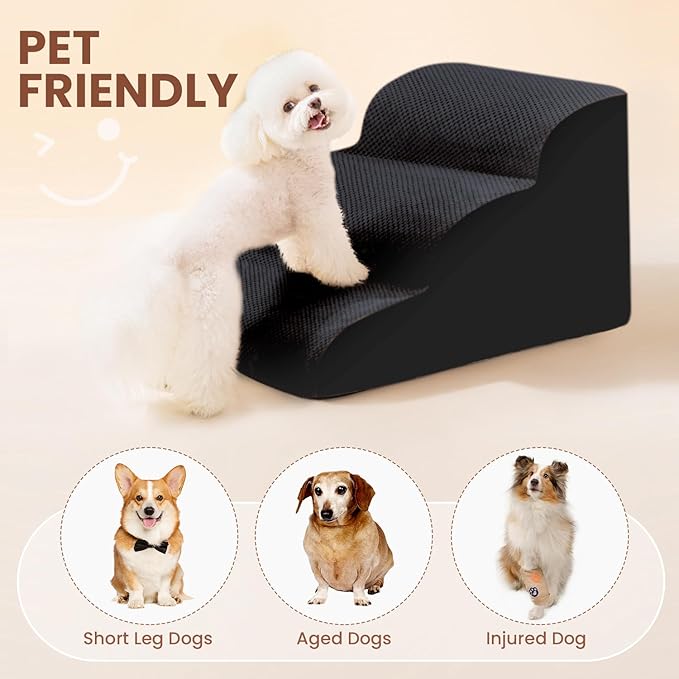 Dog Stairs for Small Dogs, 3 Tiers High Density Foam Dog Ramp, Extra Wide Non-Slip Pet Steps for High Beds Or Couch, Soft Foam Doggie Ladder for Dogs Injured, Older Pets, Small Cats