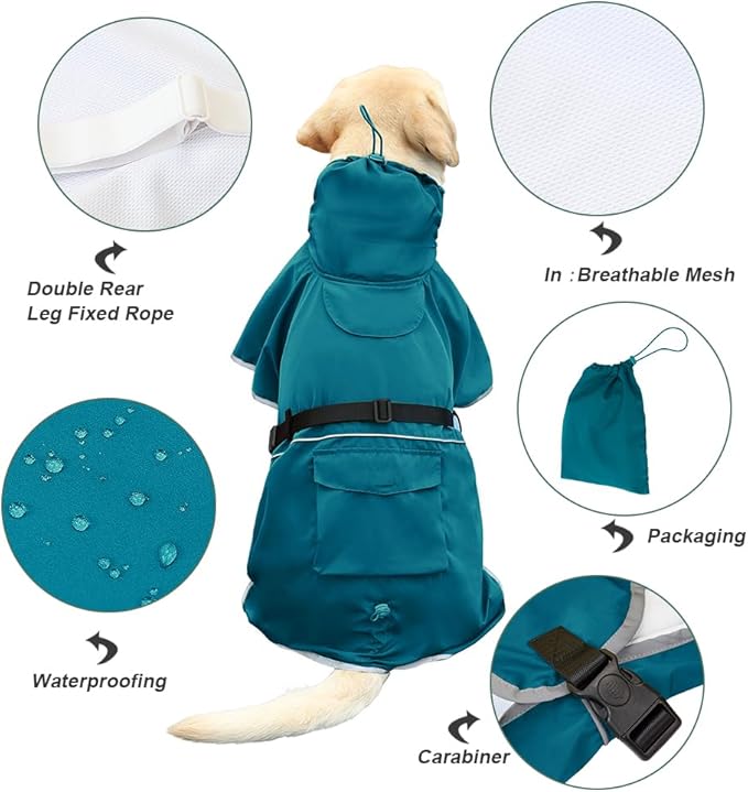 Waterproof Dog Raincoat Hooded Slicker Poncho Raincoat for Medium Large Dogs, Adjustable Dog Rain Coat Jacket(Blue, 6XL)