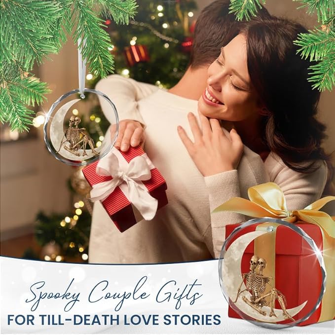 Christmas Couple Skull Gifts for Women Men - Glass Christmas Ornaments 2025 for Tree Decorations - Couple Gifts for Him Her Wife Husband Boyfriend Girlfriend, Stocking Stuffers Ornament