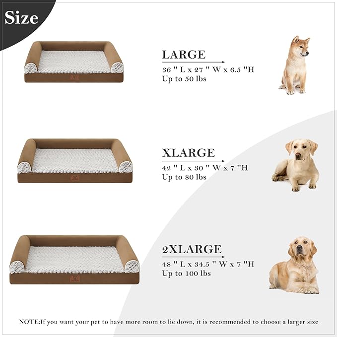 WNPETHOME Orthopedic Dog Beds for Large Dogs, Waterproof Memory Foam Large Dog Bed with Sides, Non-Slip Bottom and Egg-Crate Foam Big Pet Couch Bed with Washable Removable Cover