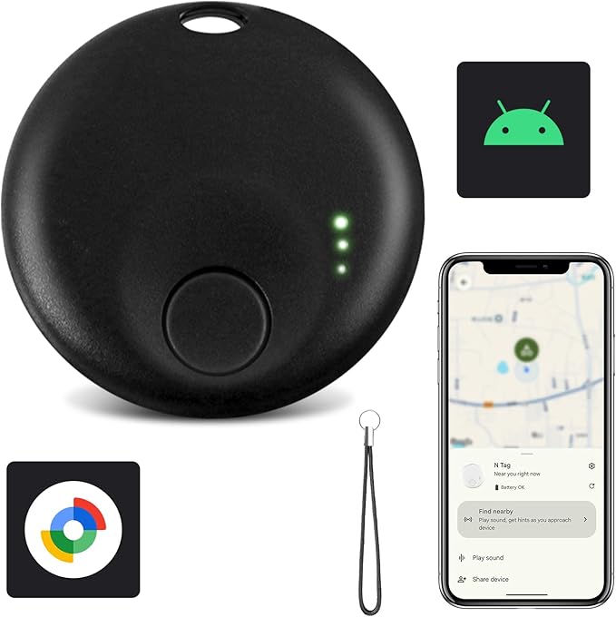 Android Tracker Tags, Google Bluetooth Tracker, Smart Tag Tracking Device, Item Finder for Keys, Wallet, Luggage, Pets, Replaceable Battery (1 PC Android only)