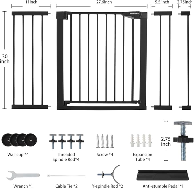 Baby Gate Extra Wide, 29.5-51'' Pressure Mounted Dog Gate with Walk Thru Door, Auto Close Pet Gate for House, Stairs, Doorways,Black