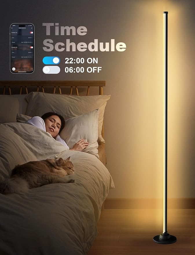 Floor Lamp with RGB,Smart LED Corner Lamp with16-Million Colors / 234-Dynamic Lighting / 8-Music Sync/Timer Setting/App&Remote Control,Ideal for Living Room, Bedroom, Gaming Room-Black