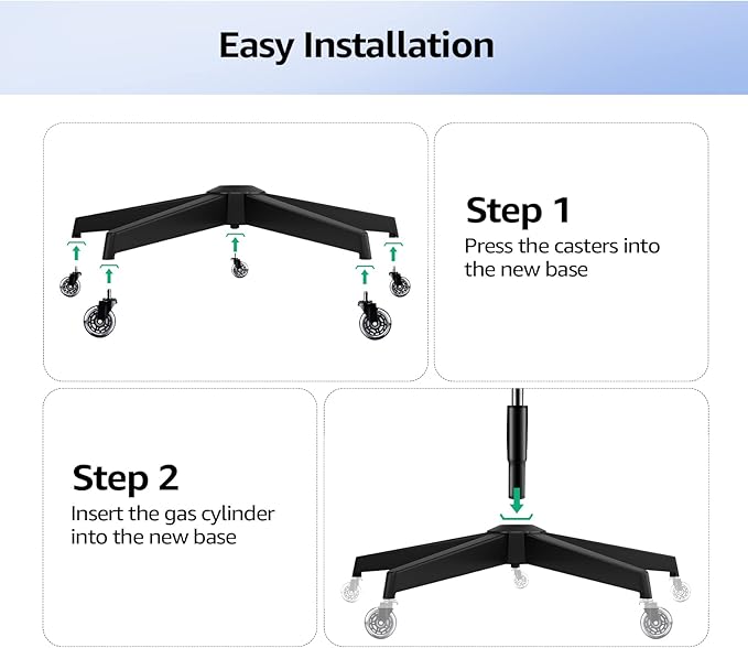 MASTERY MART 28 Inch Office Chair Base, Heavy Duty 2400 Lbs, Reinforced Metal Desk Chair Replacement, Universal Gas Cylinder Hole Caster Socket, Matte Black