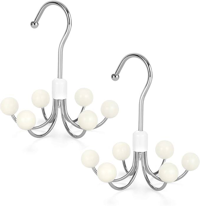 TOPIA HANGER Hoodie Hangers 2-Pack with 6 Wood Balls, 360°Swivel Purse Hanger, Scarf Hanger, Closet Hooks, Handbag Organizer, Bra Hanger, Accessory Organizers for Scarf, Tanktop, Hat, Hoodie CT43W