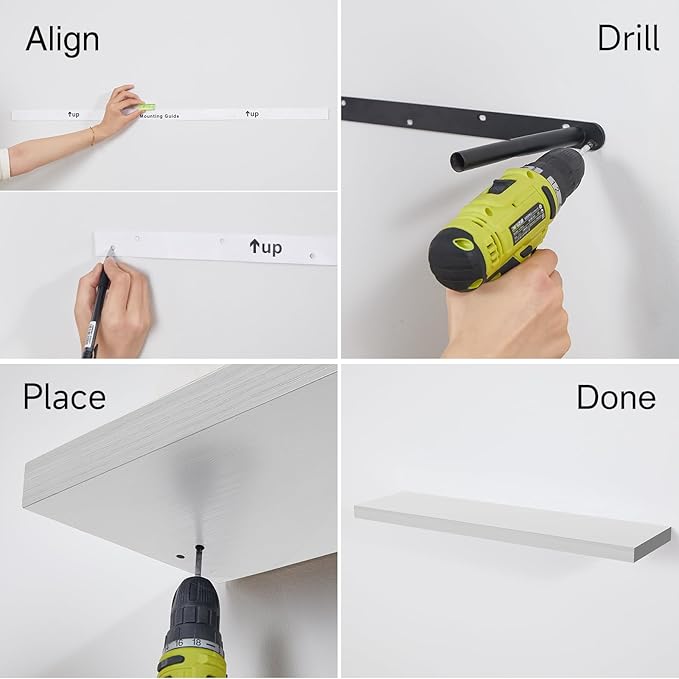 BAYKA White Floating Shelves for Wall, 36 inches Wall Mounted Rustic Wood Shelves for Bathroom, Bedroom, Living Room, for Book/Storage/Decor๏ผSet of 3๏ผ