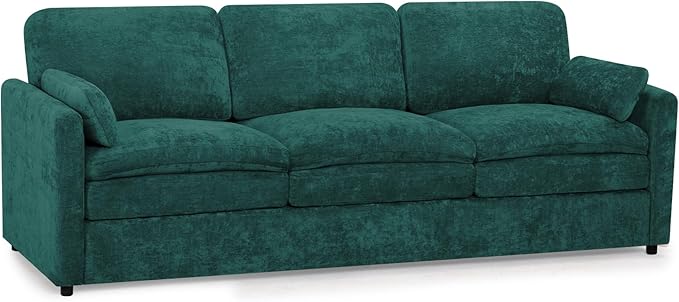 89” Chenille Sofa w/Arm Pillows, Upholstered 3-Seater Sofa w/Comfortable Back Cushions, Modern 3 Seats Couch w/High-Density Foam for Living Room, Apartment, Office, Teal
