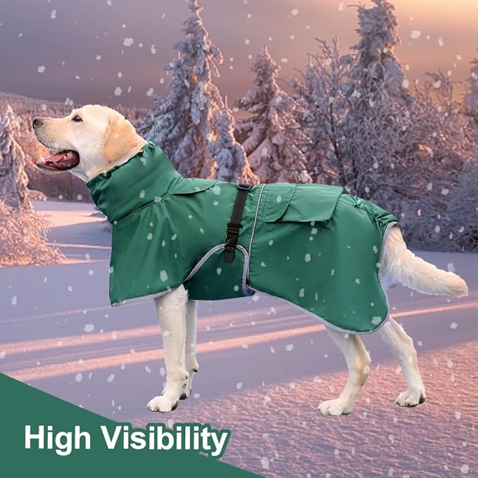 Waterproof Dog Raincoat Adjustable Dog Hooded Slicker Poncho Raincoat for Medium Large Dogs, Reflective Dog Rain Jacket(Green, 5XL)
