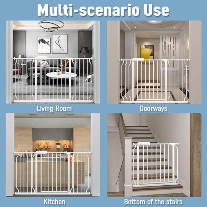 ALLAIBB Extra Wide Baby Gate Pressure Mount Auto Close White Metal Child Dog Pet Safety Gates with Walk Through for Stairs,Doorways,Kitchen and Living Room(71.65-76.38"/182-194cm)