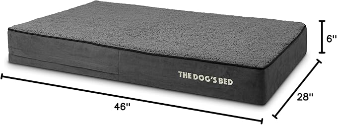 The Dog’s Bed Orthopedic Memory Foam Dog Bed, XL Grey Plush 46x28, Pain Relief for Arthritis, Hip & Elbow Dysplasia, Post Surgery, Lameness, Supportive, Calming, Waterproof Washable Cover