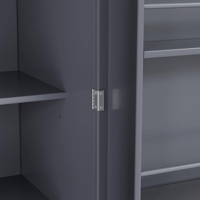 Merax 77" Tall Kitchen Storage Cabinet Pantry Wood Freestanding Large Cupboard with 3 Drawers,3 Adjustable Shelves,8 Door-Shelf for Dining Room,Grey