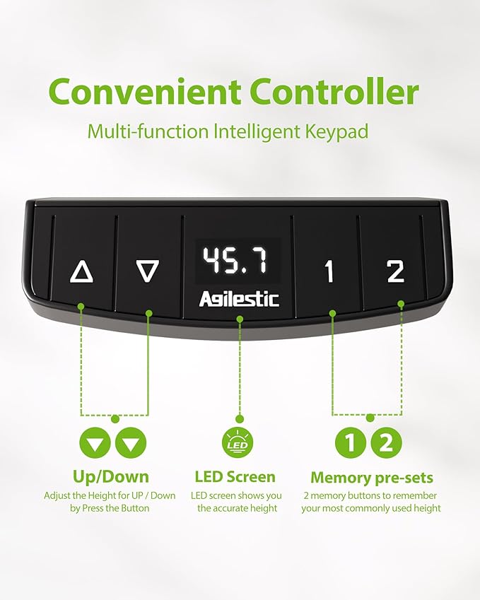 Electric Height Adjustable Standing Desk with Power Outlet and LED Light Strip, Sit to Stand, Ergonomic 48x24" Rising Desk with Memory Presets, Home Office Workstation, Computer Gaming Table, White